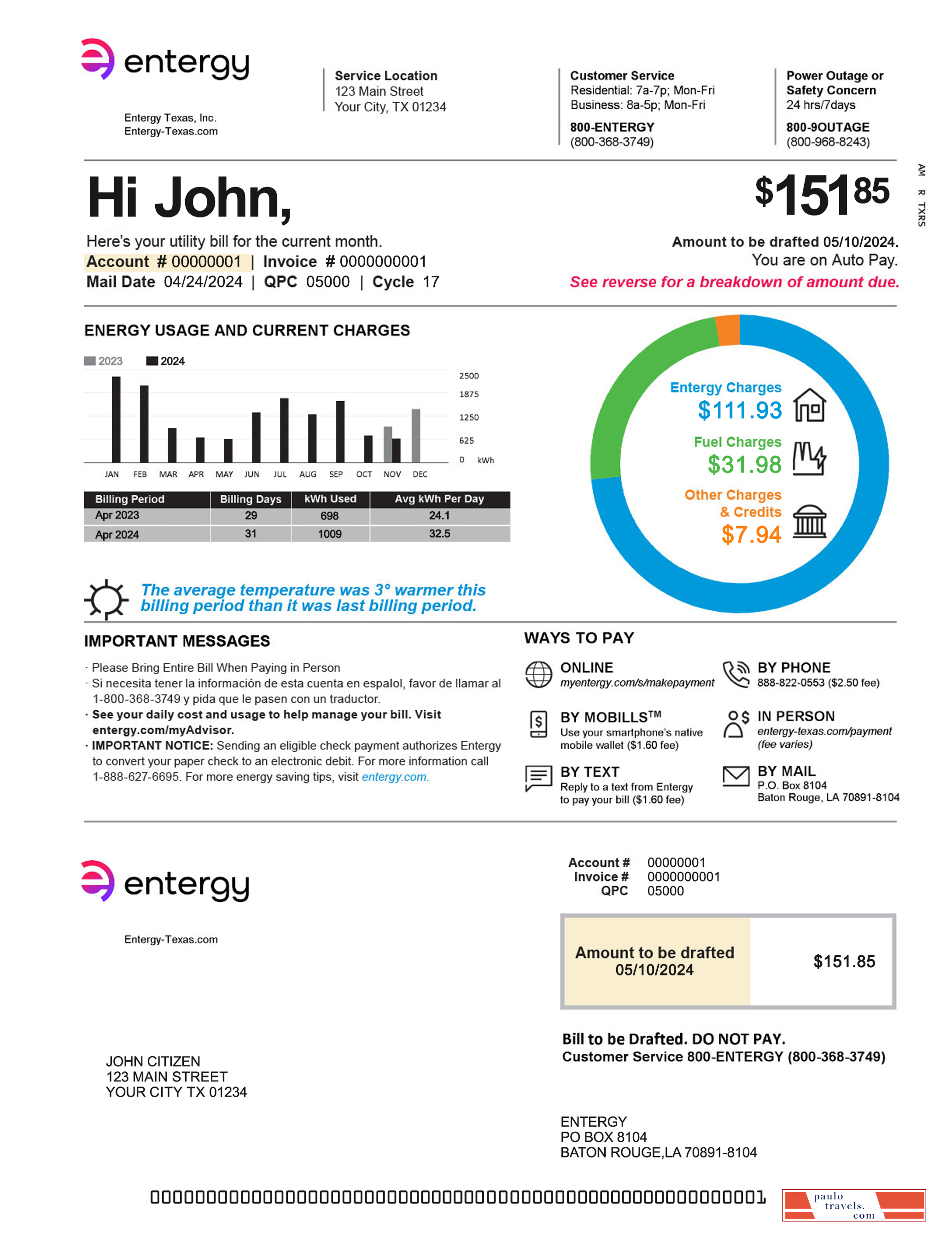 USA Texas entergy utility bill 2pages in PSD format page 1